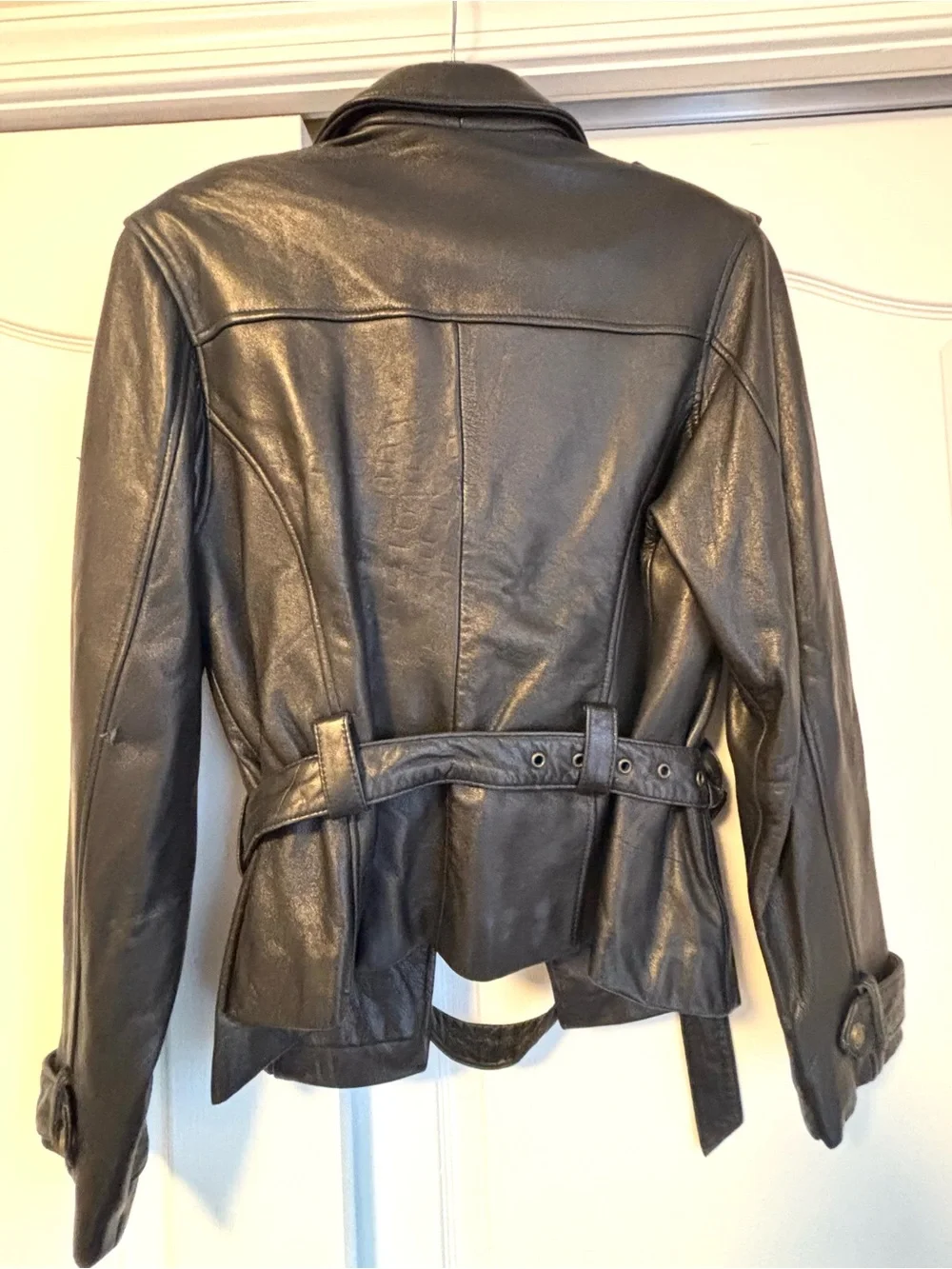 Women’s Black Leather Belted Jacket
